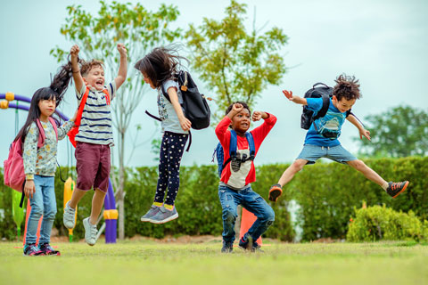Children jumping outside