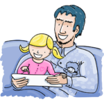drawing of parent and child reading