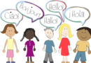 Drawing of children saying hello in many different languages