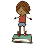 drawing of child standing on book