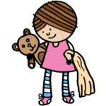 little girl with teddy bear and blanket