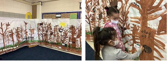 Figure 12. The children created a backdrop for their play that included a fence and a ruler to represent how far squirrels can jump. 